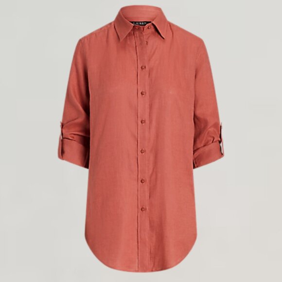 EUC Women's RALPH LAUREN Relaxed Fit Linen Roll Tab-Sleeve Shirt | Size L - Picture 2 of 13